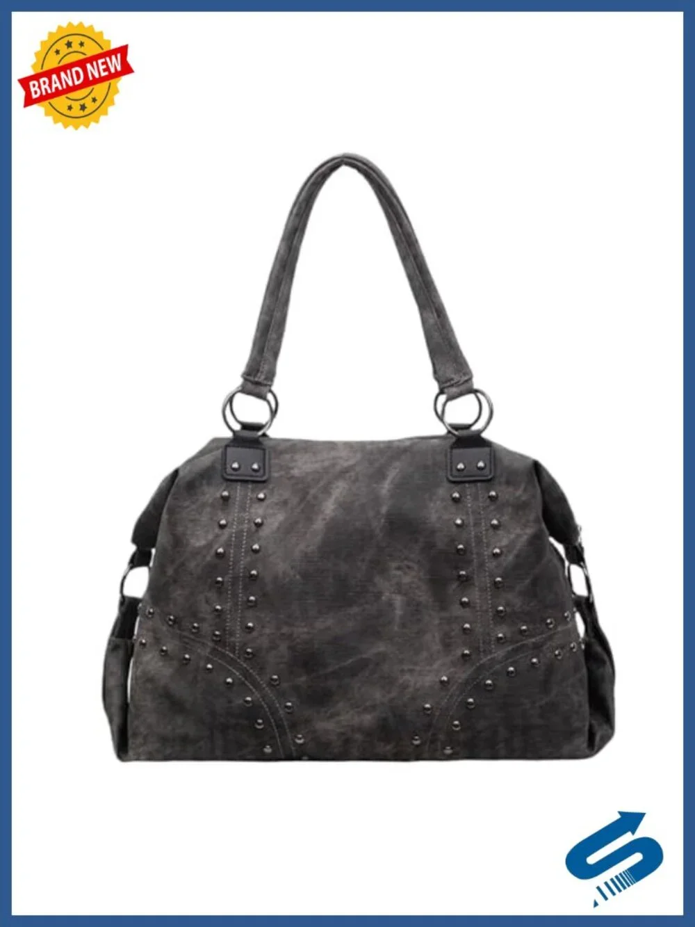 Studded Faux Leather Tote Handbag Top-Handle Hobo Y2K Punk Purse